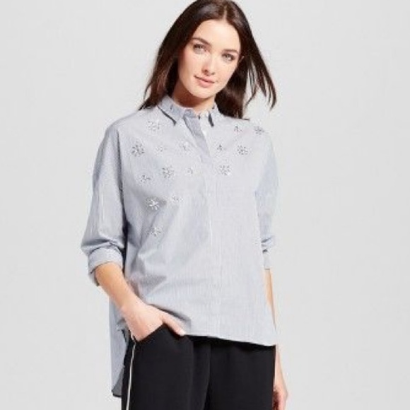 a new day Tops - B2G1 A New Day Pinstripe Embellished Button Down